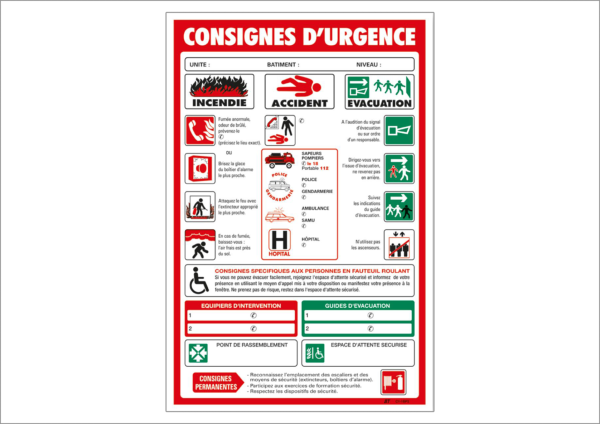 Consignes d'Urgence Format A4