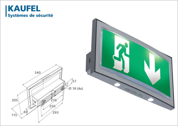 BAES DESIGN évacuation à Leds SARENGA - Kaufel + Cadre pose Murale + Pictogrammes