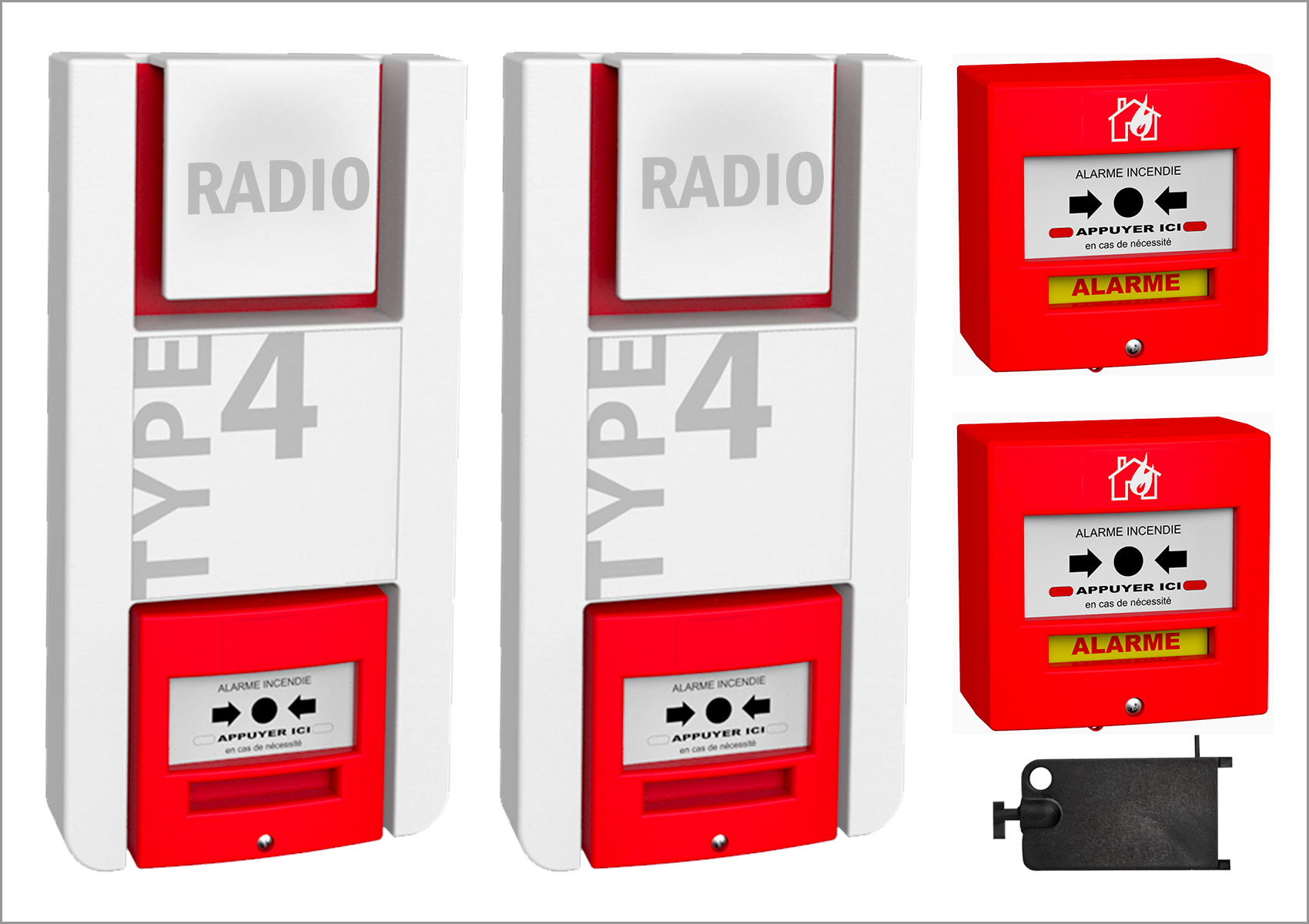 KIT Alarme Incendie de type 4 RADIO (2 Centrales + 2 Déclencheurs)