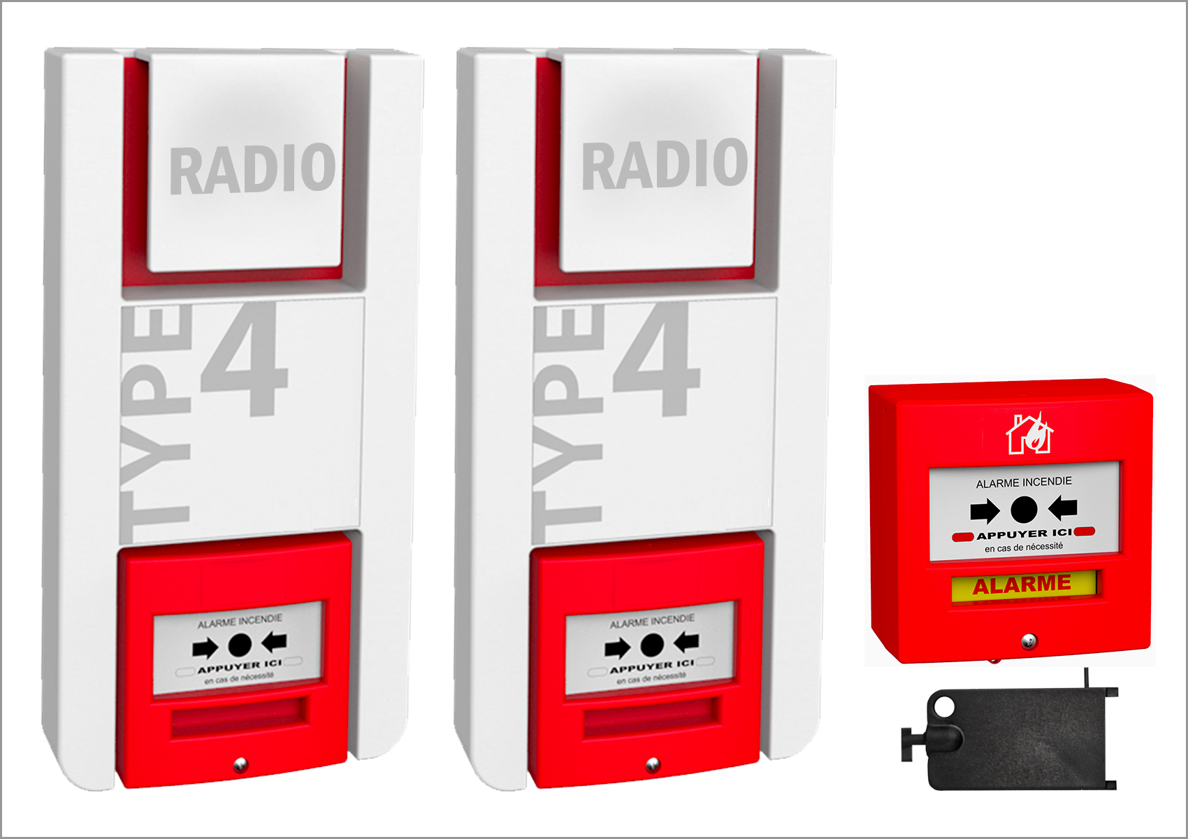 KIT Alarme Incendie de type 4 RADIO (1 Centrales + 2 Déclencheurs)