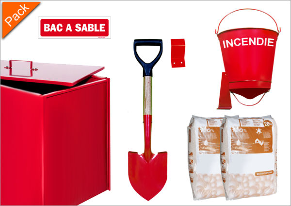 Pack Parking Bac à sable 100 litres + Pelle + Sceau +  Absorbant + Support +  Panneau